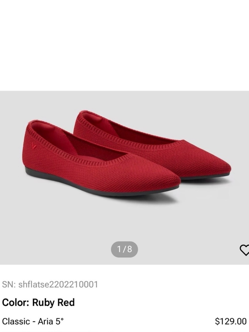Vivaia Pointed-Toe Aria 5 Ballet Flat Shoes Red Sz 38.5 Sz 8
